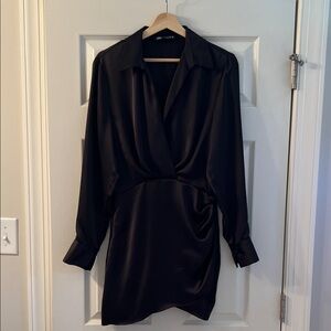 Zara Black Satin Long Sleeve Dress